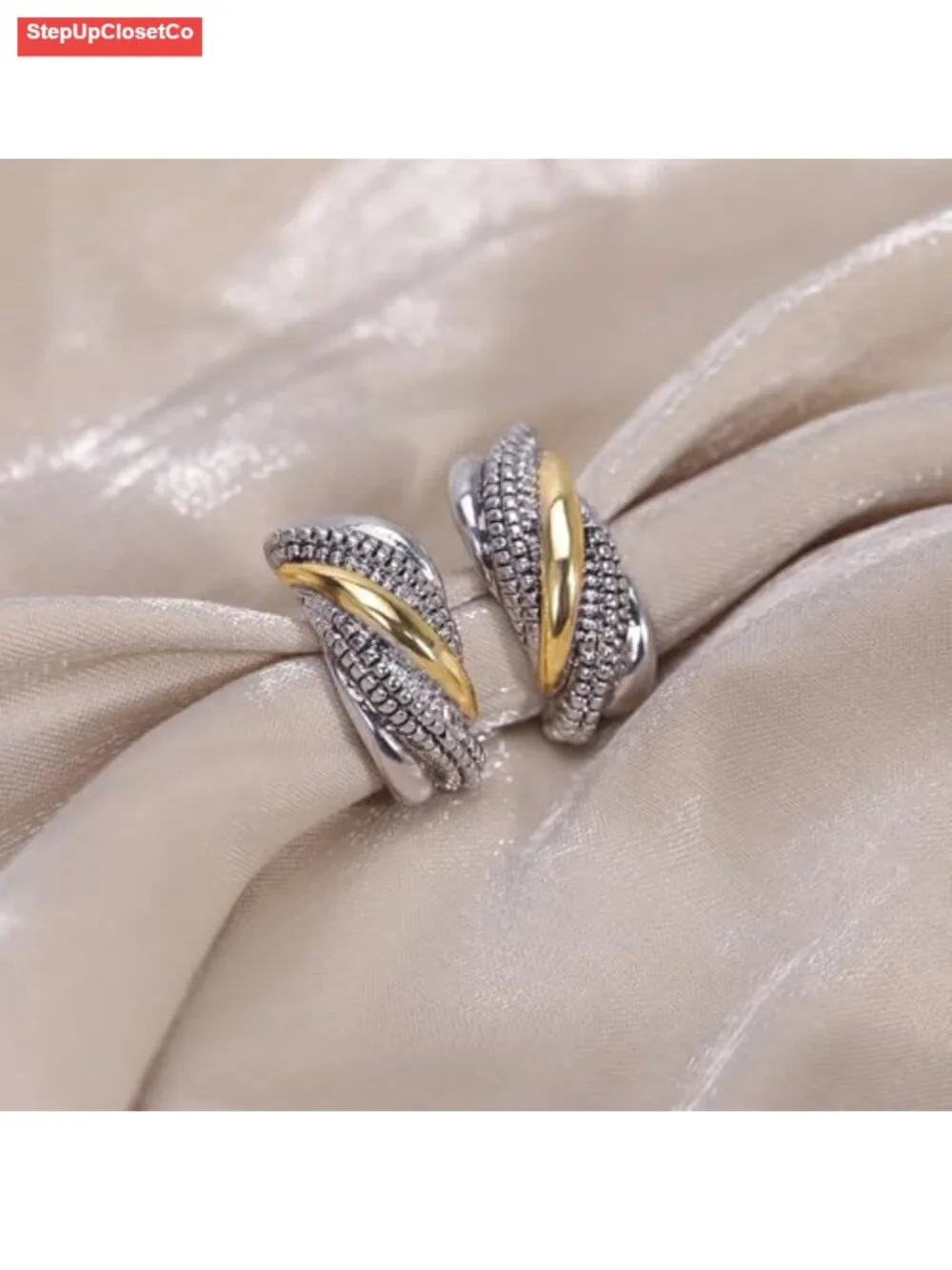 Two-Tone Triple Band Hoop Earrings Gold Silver Plated Post